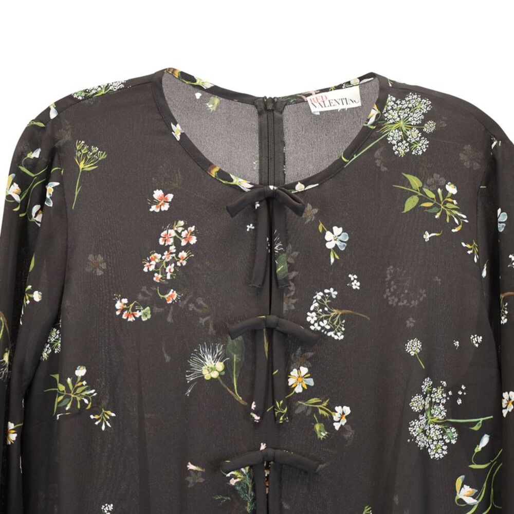 Red Valentino Floral Print Long Sleeve Dress in Black Silk Chiffon - Picture 2 of 3